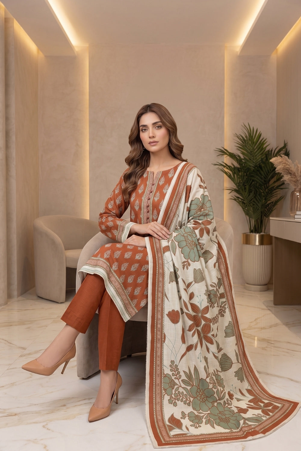 Mushtaq 3Pcs Unstitched Printed Khaddar Desgin - 9