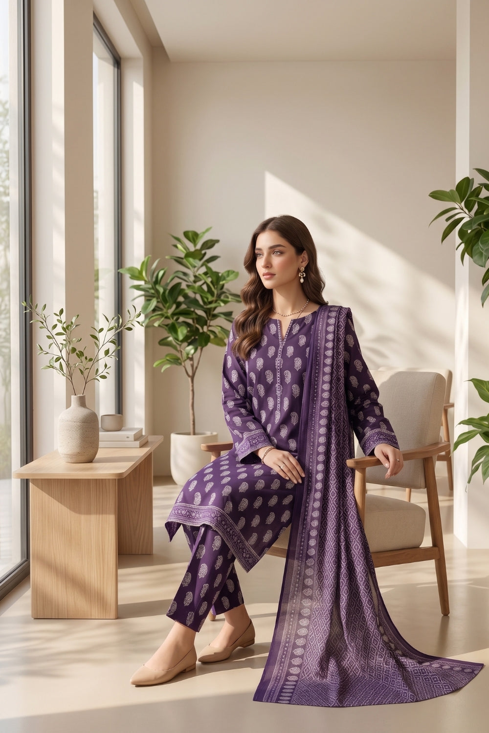 Mushtaq 3Pcs Unstitched Printed Lawn Suit Ayzel Collection Desgin - 3