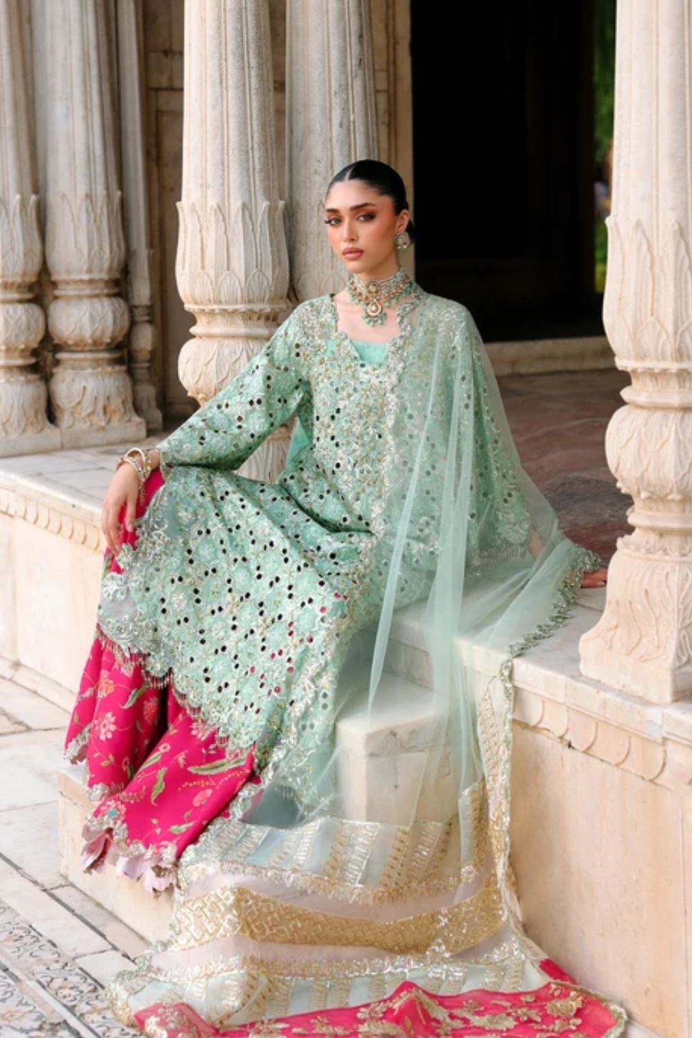 Saira Shakira Unstitched Wedding Collection VOILA - Mint Green