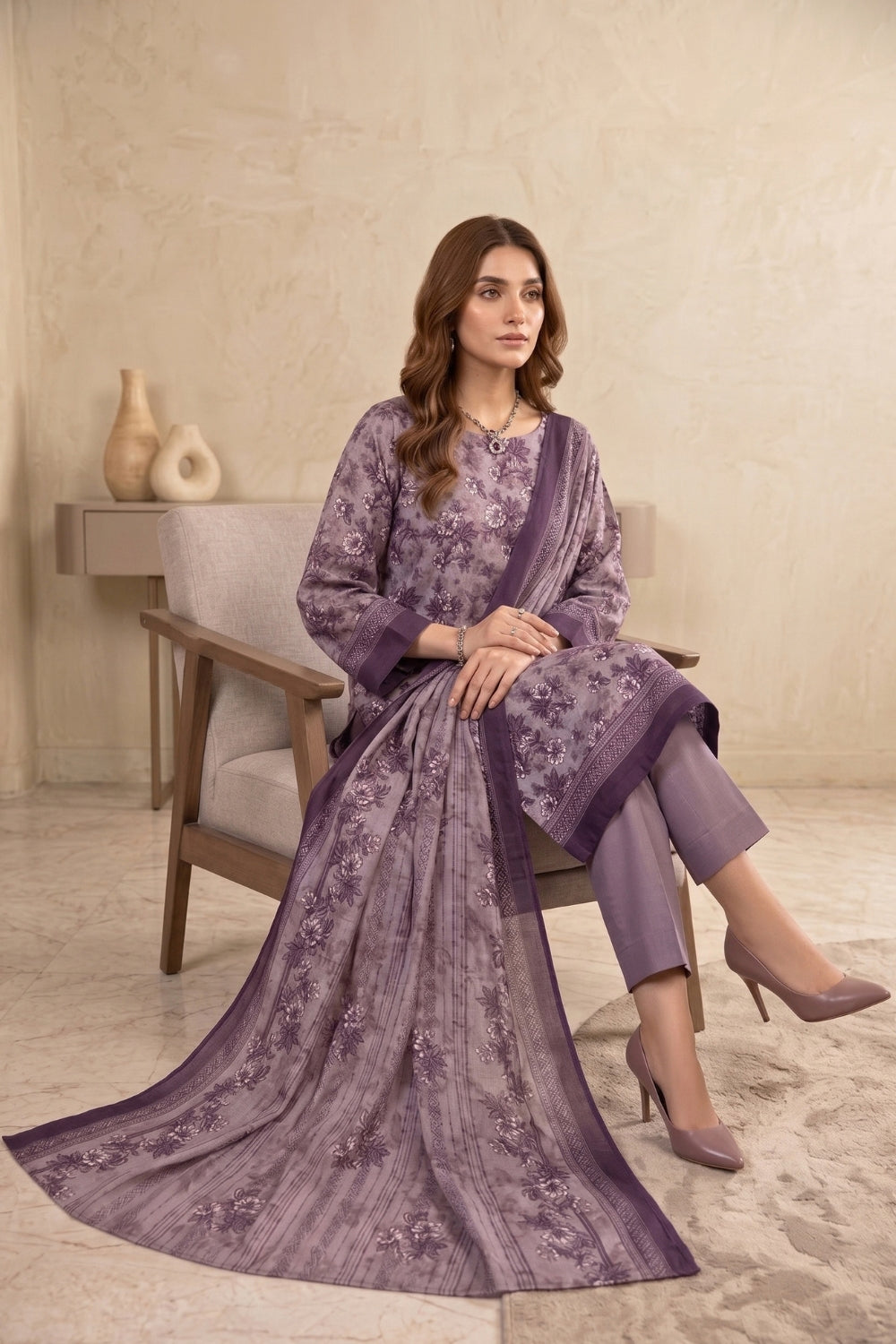 Mushtaq 3Pcs Unstitched Printed Khaddar Zariya Collection Desgin - 3