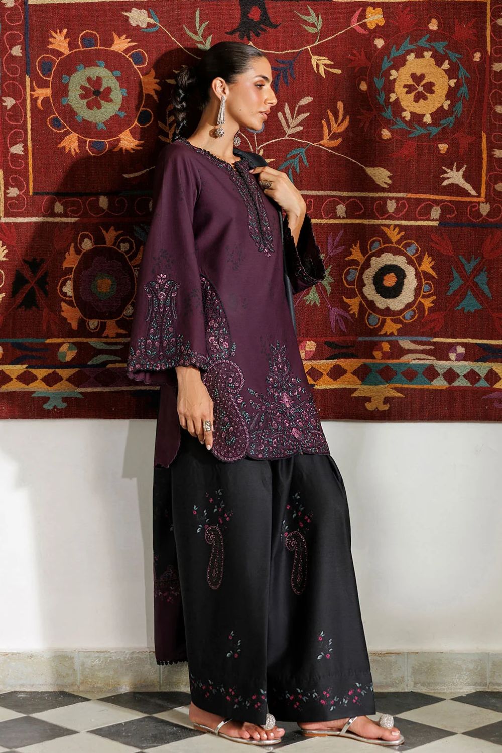Iznik 3Pc Unstitched Embroidered Printed Viscose Linen Suit IPF-22