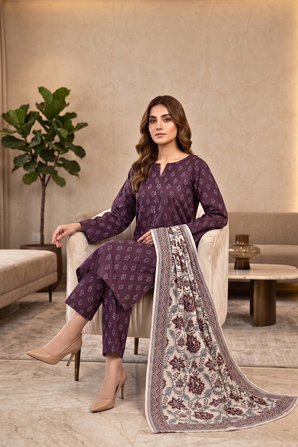 Mushtaq 3Pcs Unstitched Printed Khaddar Desgin - 14
