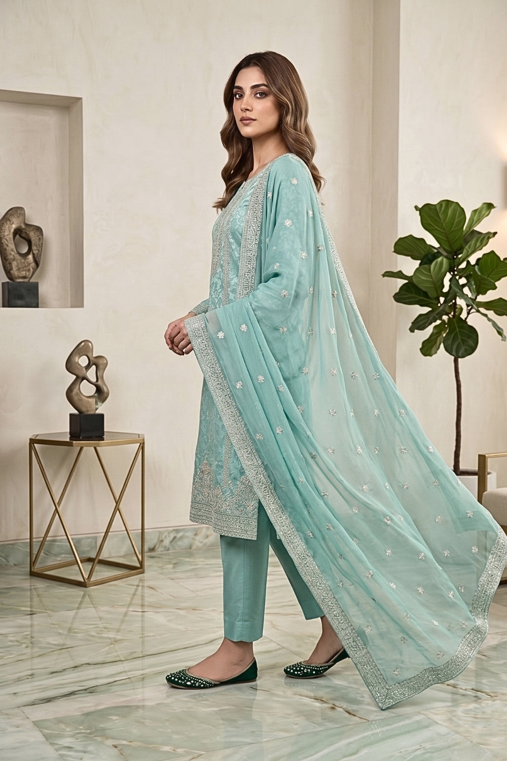 Mushtaq 3Pcs Unstitched China Pqati Suit with chiffon duppata Sophia Collection Desgin - 3
