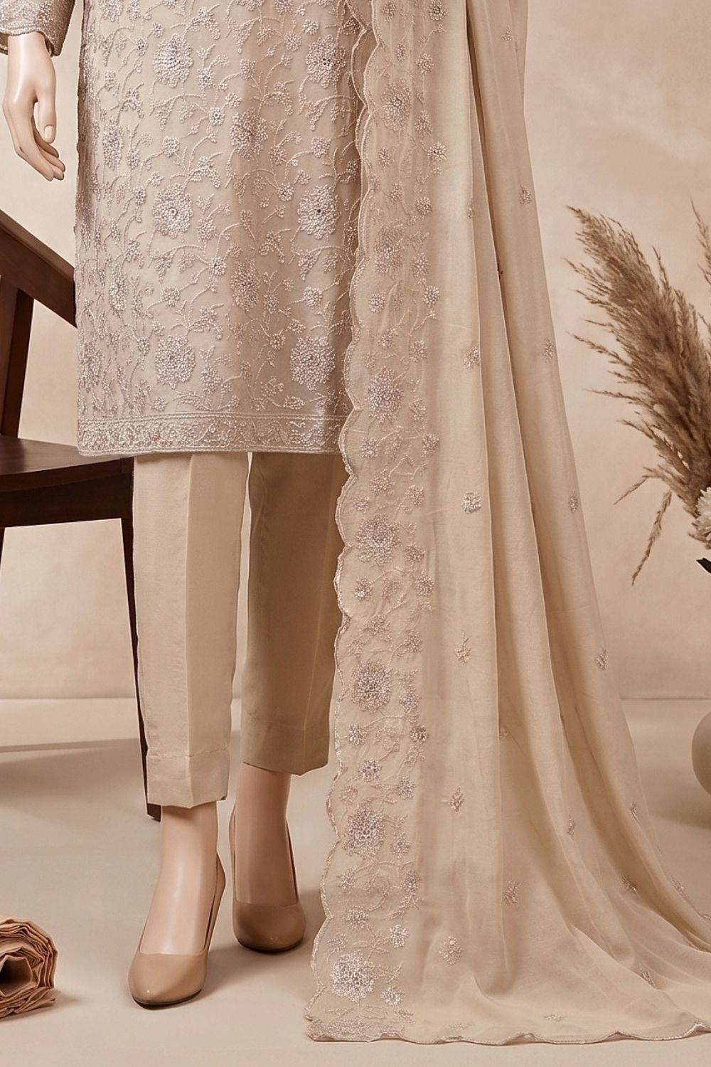 3Pcs Unstitched Embroidered Chiffon Zarmeen Collection Desgin - 03