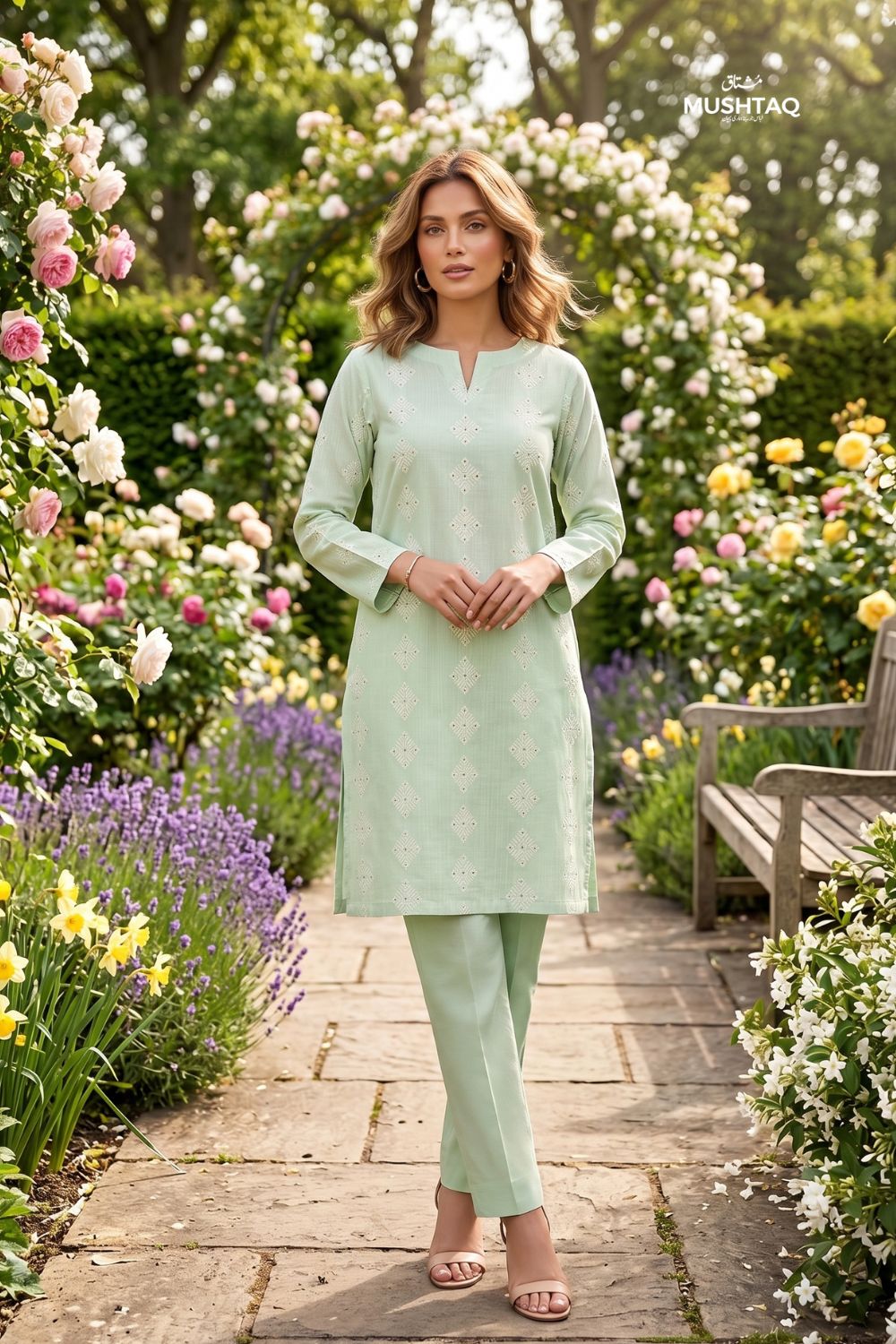 Mushtaq 2Pcs Stitched Printed Lawn Suit Zarnish Collection Desgin - 4