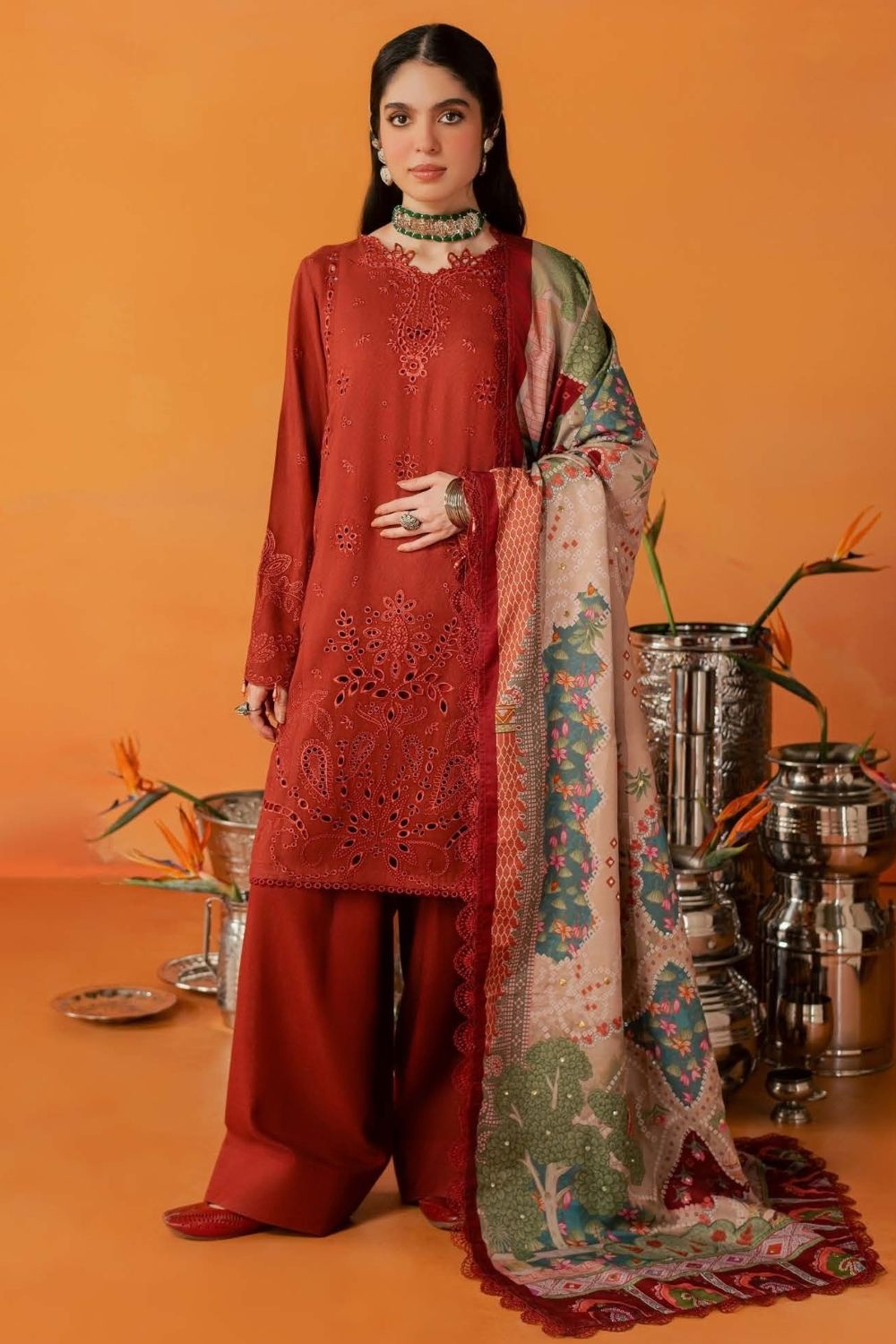 Nureh 3Pcs Unstitched Embroidered Leather Peach Collection NE-292