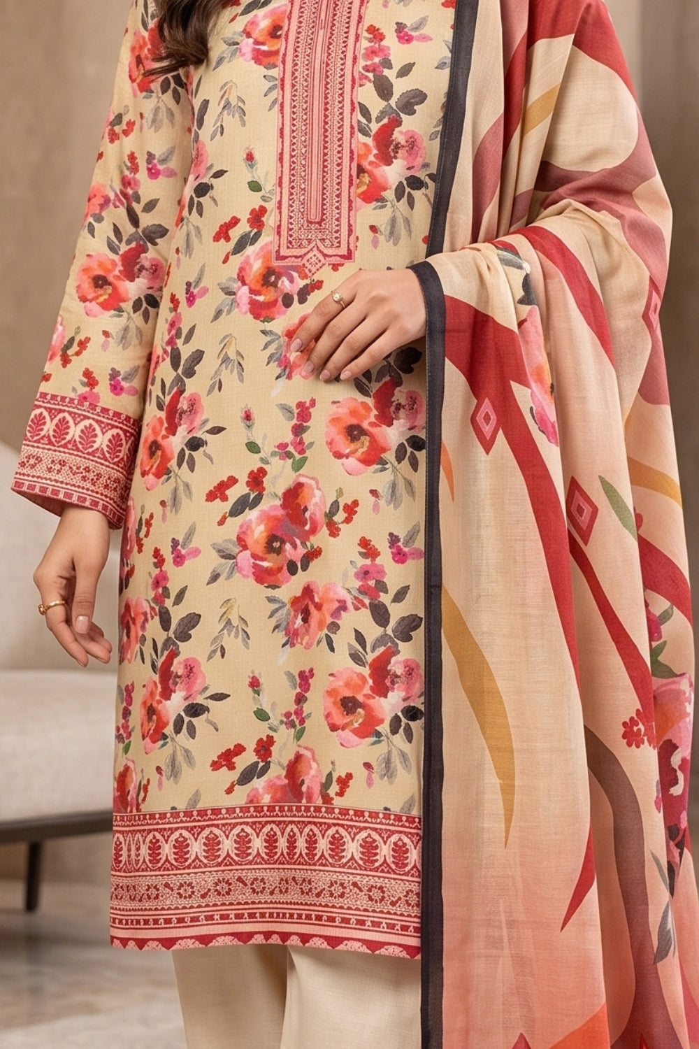 Mushtaq 3Pcs Unstitched Printed Slub Linen Aiza Collection Desgin - 3