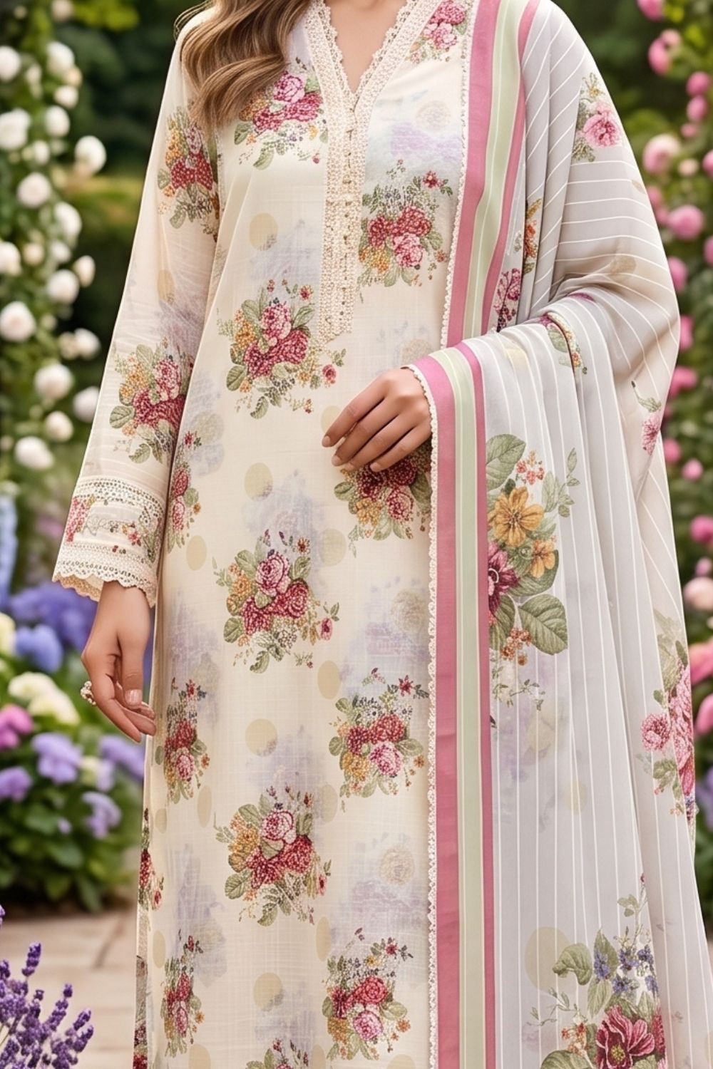 Mushtaq 3Pcs Unstitched Printed Lawn Ansaa Collection Desgin - 3