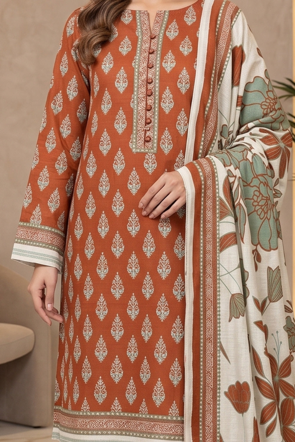 Mushtaq 3Pcs Unstitched Printed Khaddar Desgin - 9