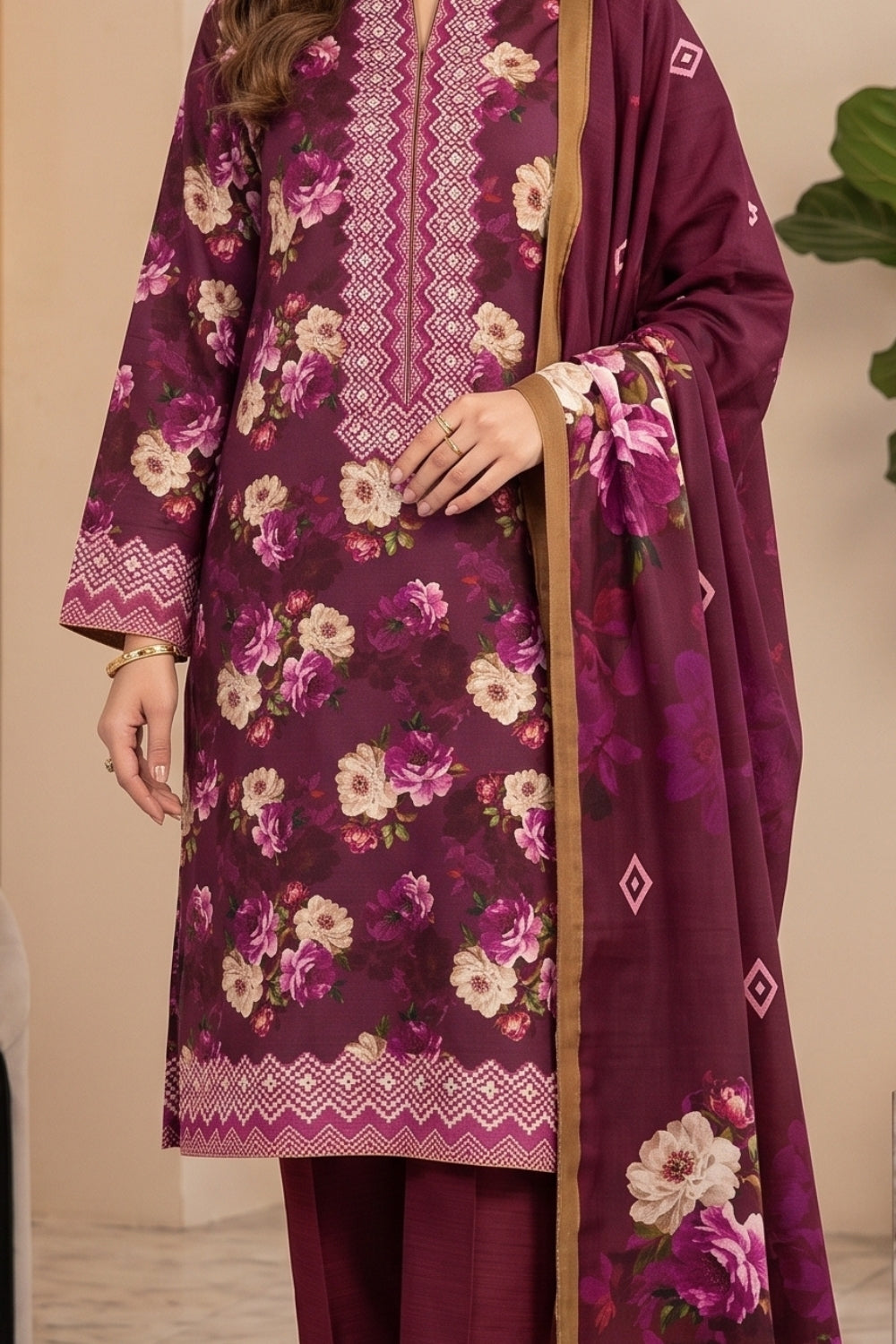 Mushtaq 3Pcs Unstitched Mascot Linen Suit Mira Collection Desgin - 3