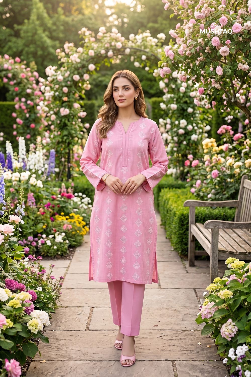 Mushtaq 2Pcs Stitched Printed Lawn Suit Zarnish Collection Desgin - 5