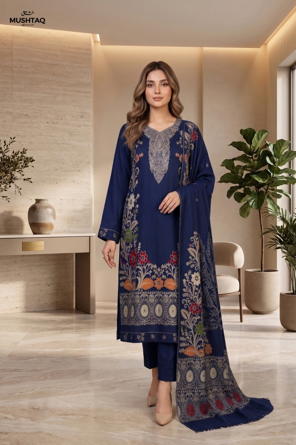 Mushtaq 3Pcs Unstitched Pashmina Jacquard Collection Desgin - 5