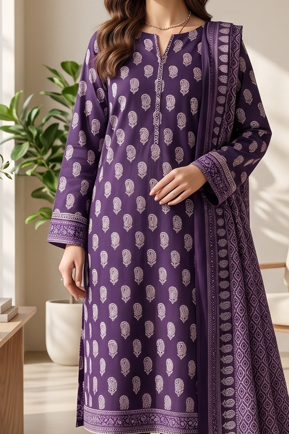 Mushtaq 3Pcs Unstitched Printed Lawn Suit Ayzel Collection Desgin - 3