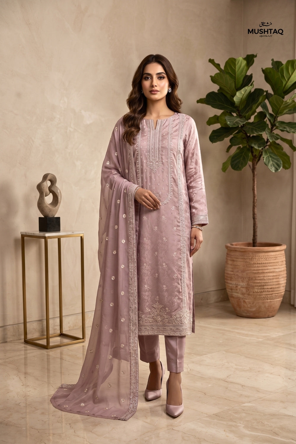 Mushtaq 3Pcs Unstitched China Pqati Suit with chiffon duppata Sophia Collection Desgin - 5