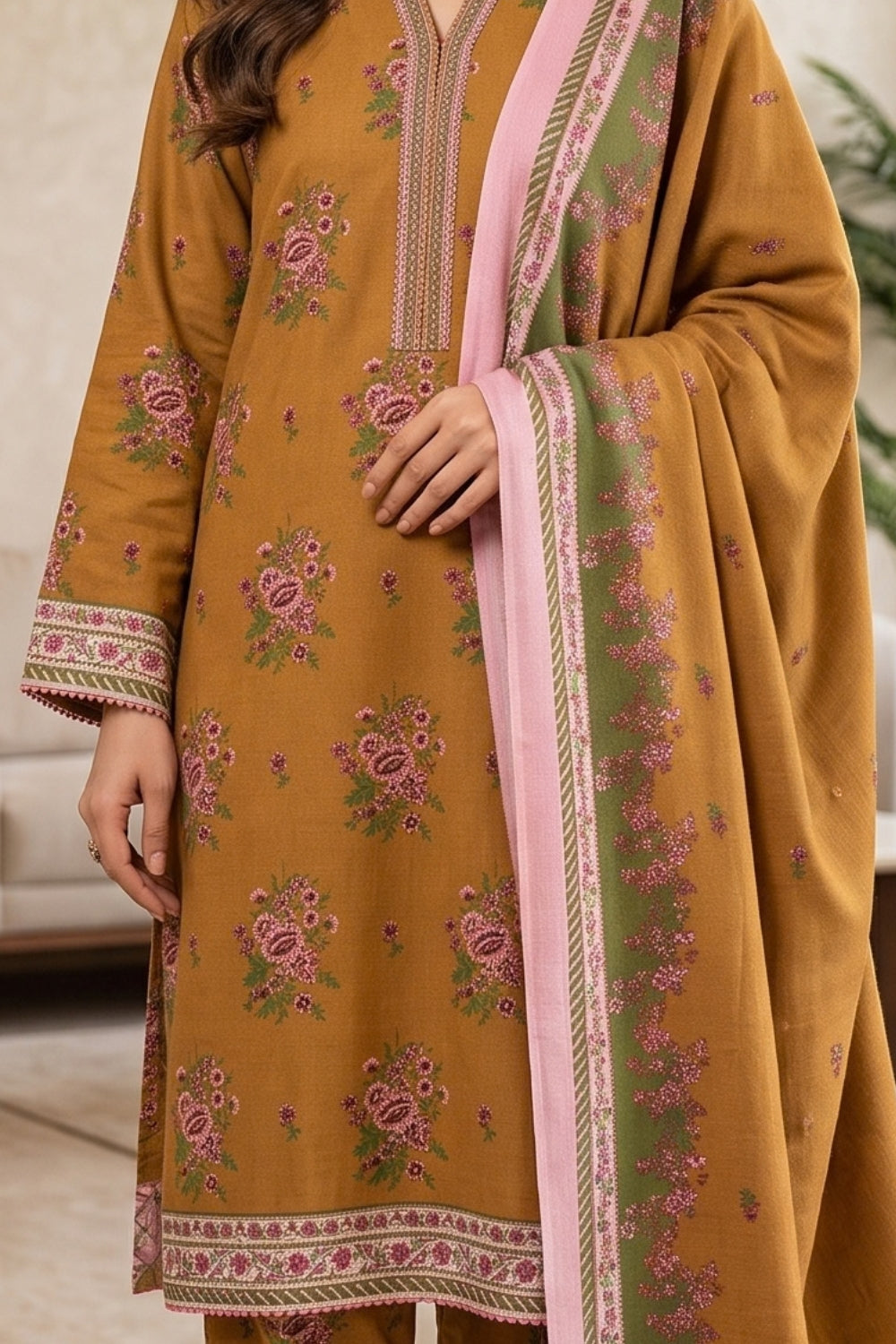 Mushtaq 3Pcs Unstitched Printed Khaddar Eira Collection Desgin - 3