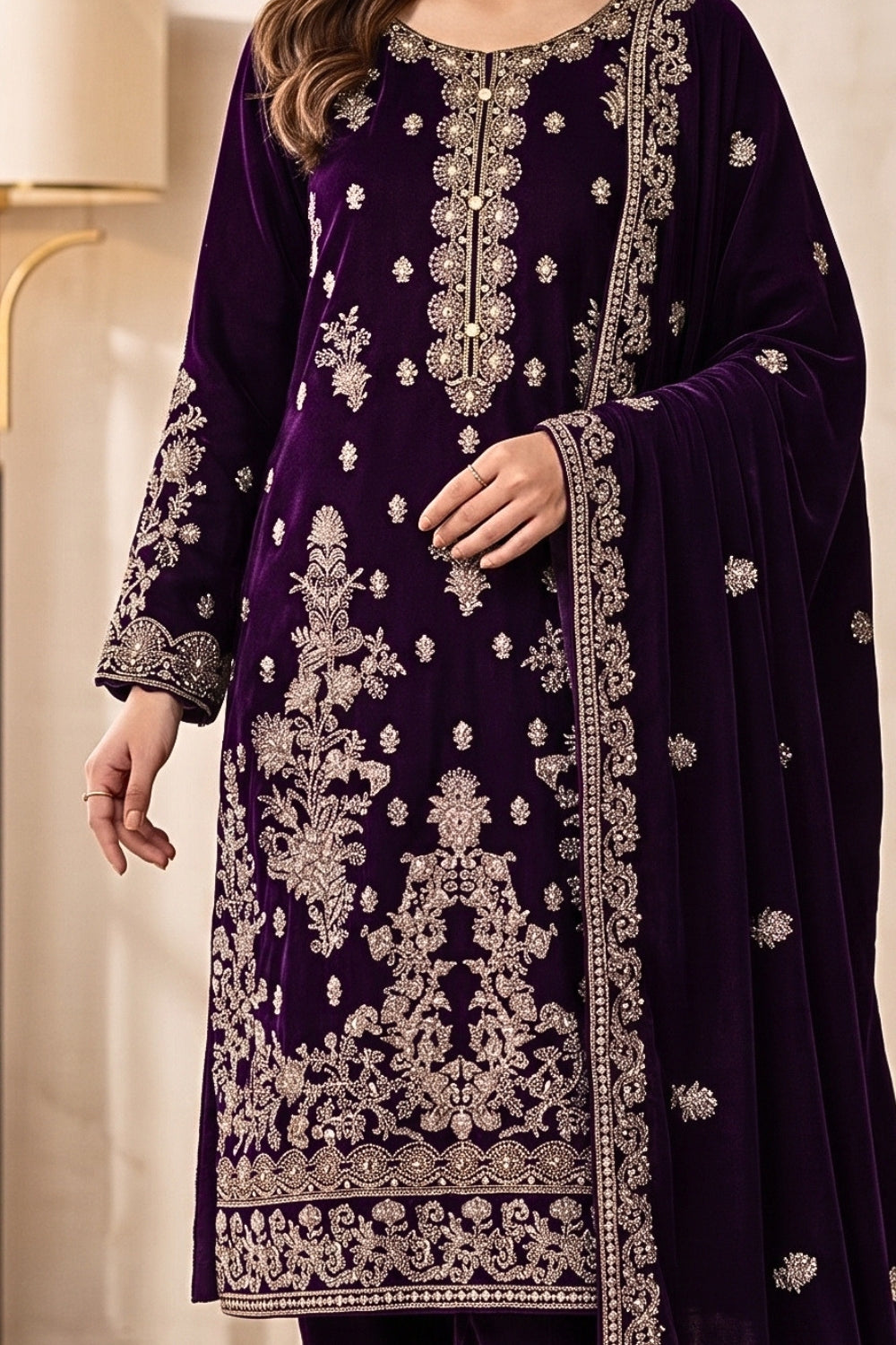 Mushtaq 3Pcs Unstitched Velvet Fancy suit Desgin - 3