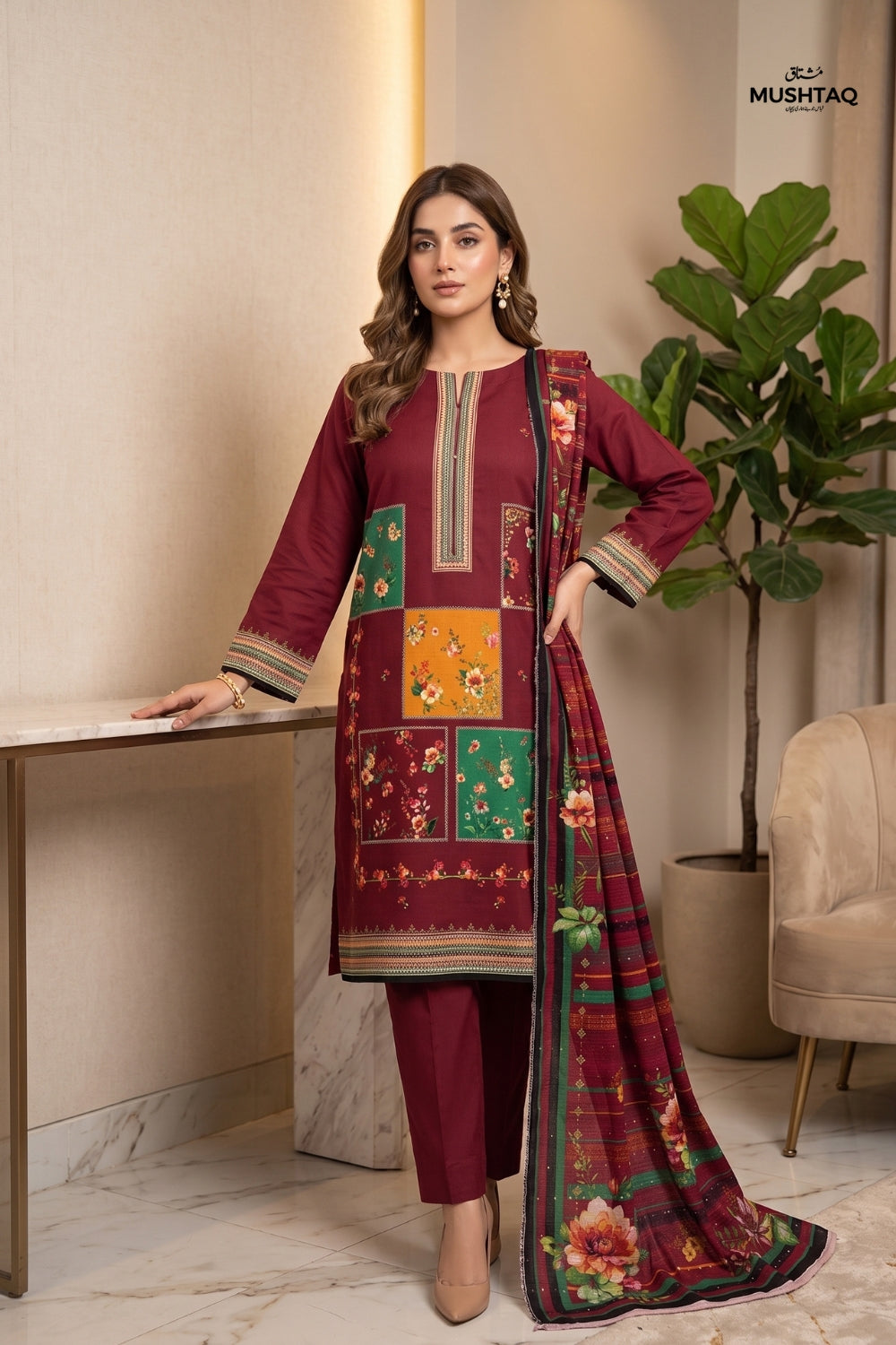 Mushtaq 3Pcs Unstitched Marya Premium Linen Desgin - 5
