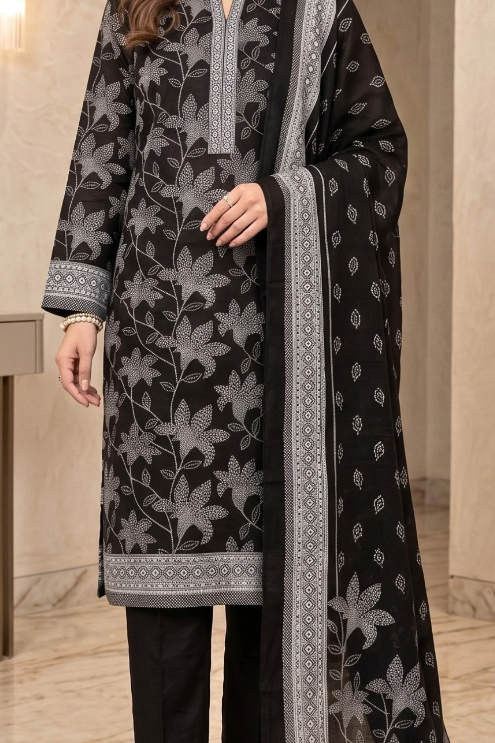 Mushtaq 3Pcs Unstitched Printed Doriya Linen Arisha Collection Desgin - 3