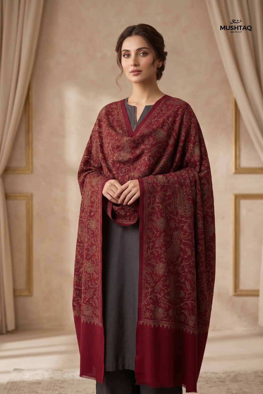 Winter Pashmina Embroidery Shawl Desgin - 5