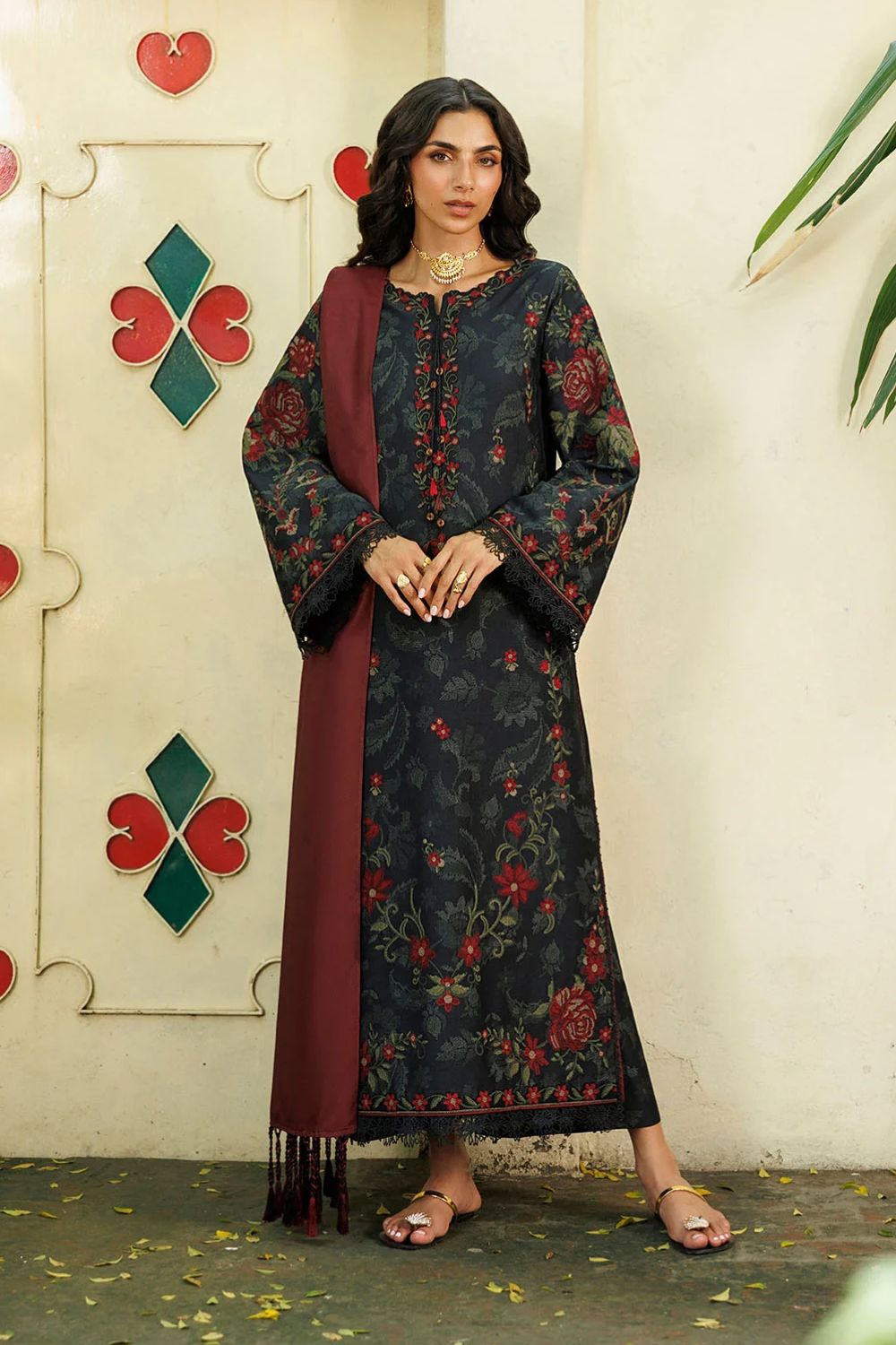 Iznik 3Pc Unstitched Embroidered Printed Viscose Linen Suit IPF-31