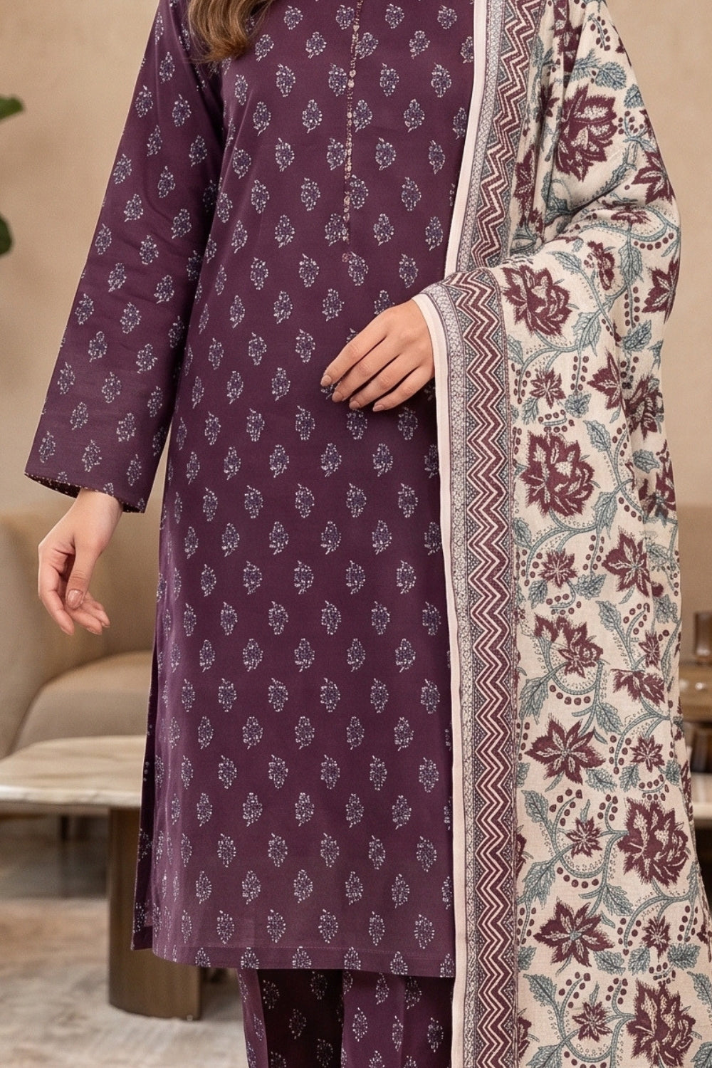 Mushtaq 3Pcs Unstitched Printed Khaddar Desgin - 14