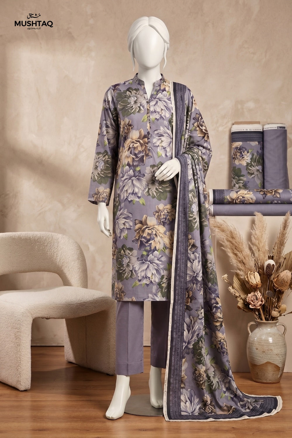 Mushtaq 3Pcs Unstitched Printed Lawn Israa Collection Desgin - 5