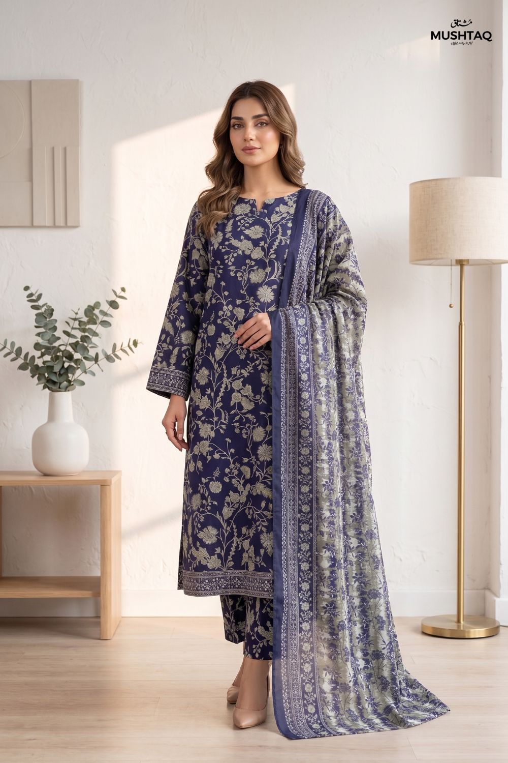Mushtaq 3Pcs Unstitched Printed Lawn Suit Minaal Collection Desgin - 5
