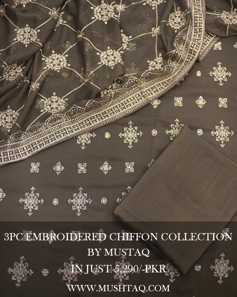 3Pcs Embroidered Chiffon Desgin - 01
