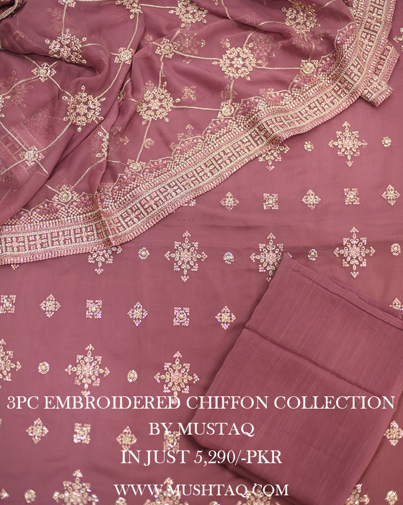 3Pcs Embroidered Chiffon Desgin - 05