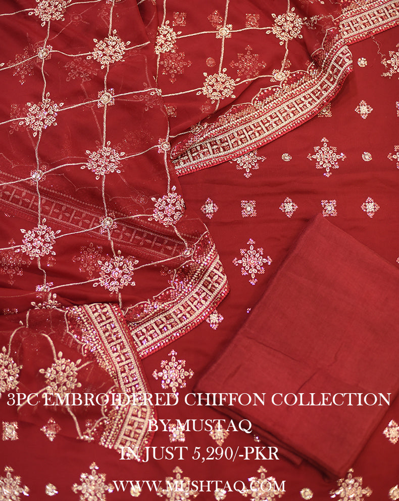 3Pcs Embroidered Chiffon Desgin - 02