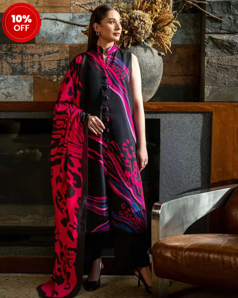 3 Pc Unstitched Printed Khaddar Suit | 510-B