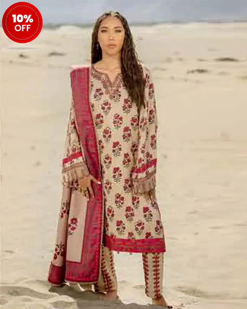 3 Pc Unstitched Printed Linen Suit | 502-A